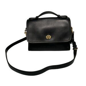 Coach Black Leather Crossbody Satchel with Gold Hardware